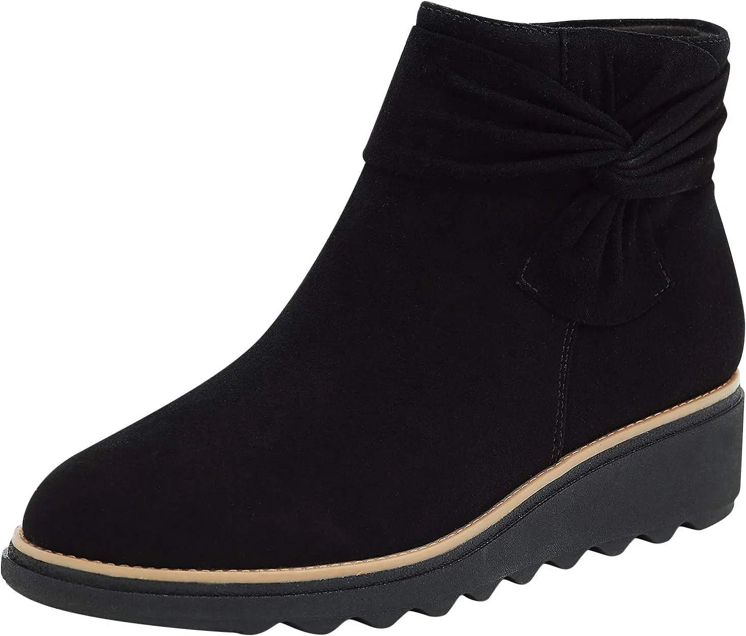 Women Ankle Boots Suede Low Heel Wide Width Walking Shoes with Arch Support Comfortable Slip on Platform Dress Shoes