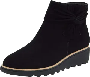 Women Ankle Boots Suede Low Heel Wide Width Walking Shoes with Arch Support Comfortable Slip on Platform Dress Shoes