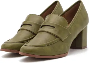 Women Chunky Block Heel Loafers Pumps Round Closed Toe Slip On Oxford Loafer Shoes Mid Heel Classic Work Pumps for Office Ladies Matte Leather Formal Business Dress Shoe Vintage 4-11 M US