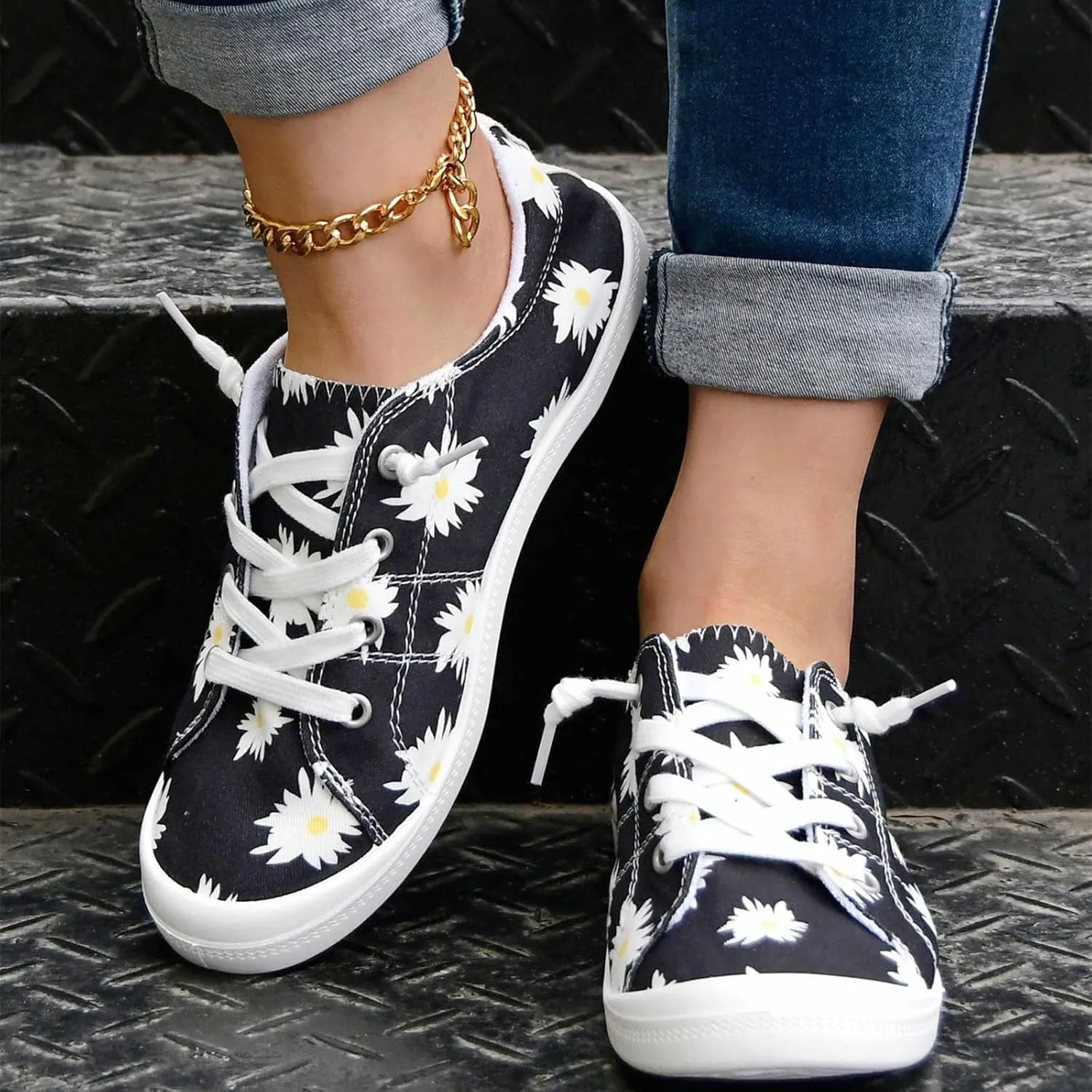 Women Fashion Casual Sneakers Canvas Lace-Up Loafers Lightweight Ladies Shoes Flat Soft Soled Comfortable Shoes Slip on Arch Support Wide Feet Toe Box Lightweight Indoor flip-Flops red J39-Yellow