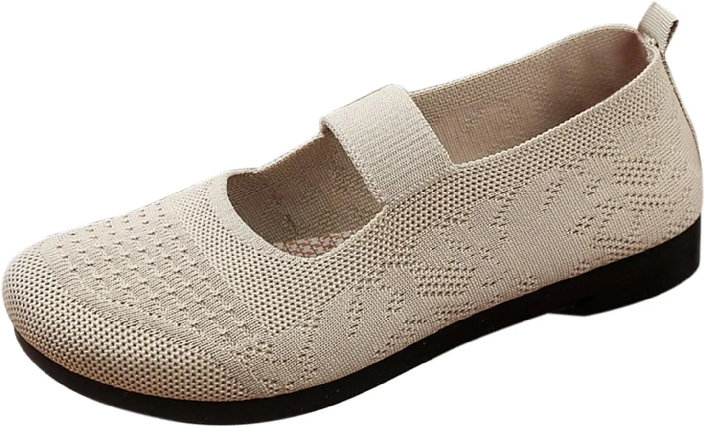 Women Mary Jane Flat Shoes Wide Toe Box Comofortable Ballet Flat with Adjustable Straps Slip on Washable Knit Casual Flats