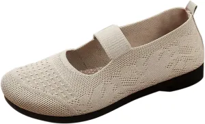 Women Mary Jane Flat Shoes Wide Toe Box Comofortable Ballet Flat with Adjustable Straps Slip on Washable Knit Casual Flats