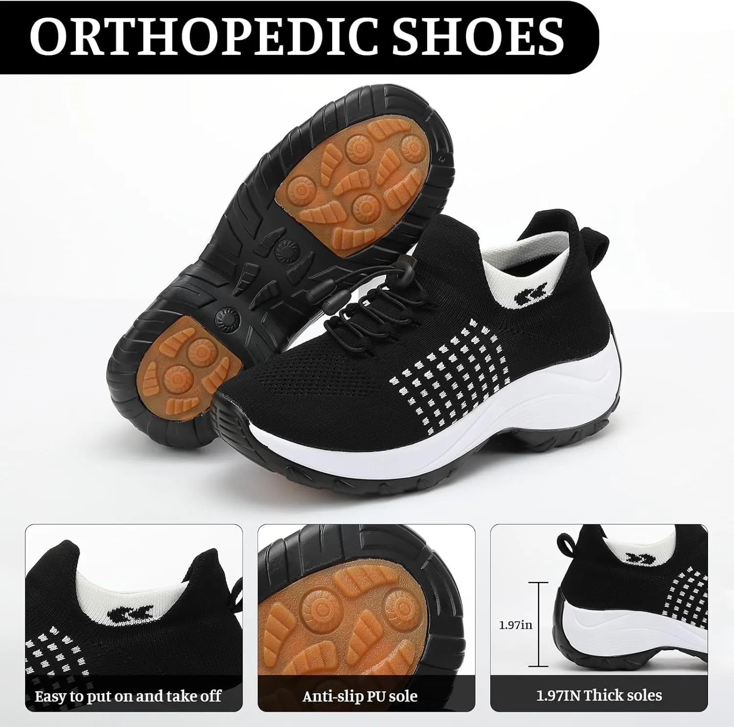 Women Orthopedic Sneakers Slip On for Walking, Breathable Comfortable, Thick Bottom Air Cushion, Non Slip for Gym, Casual Ladies Athletic Shoe