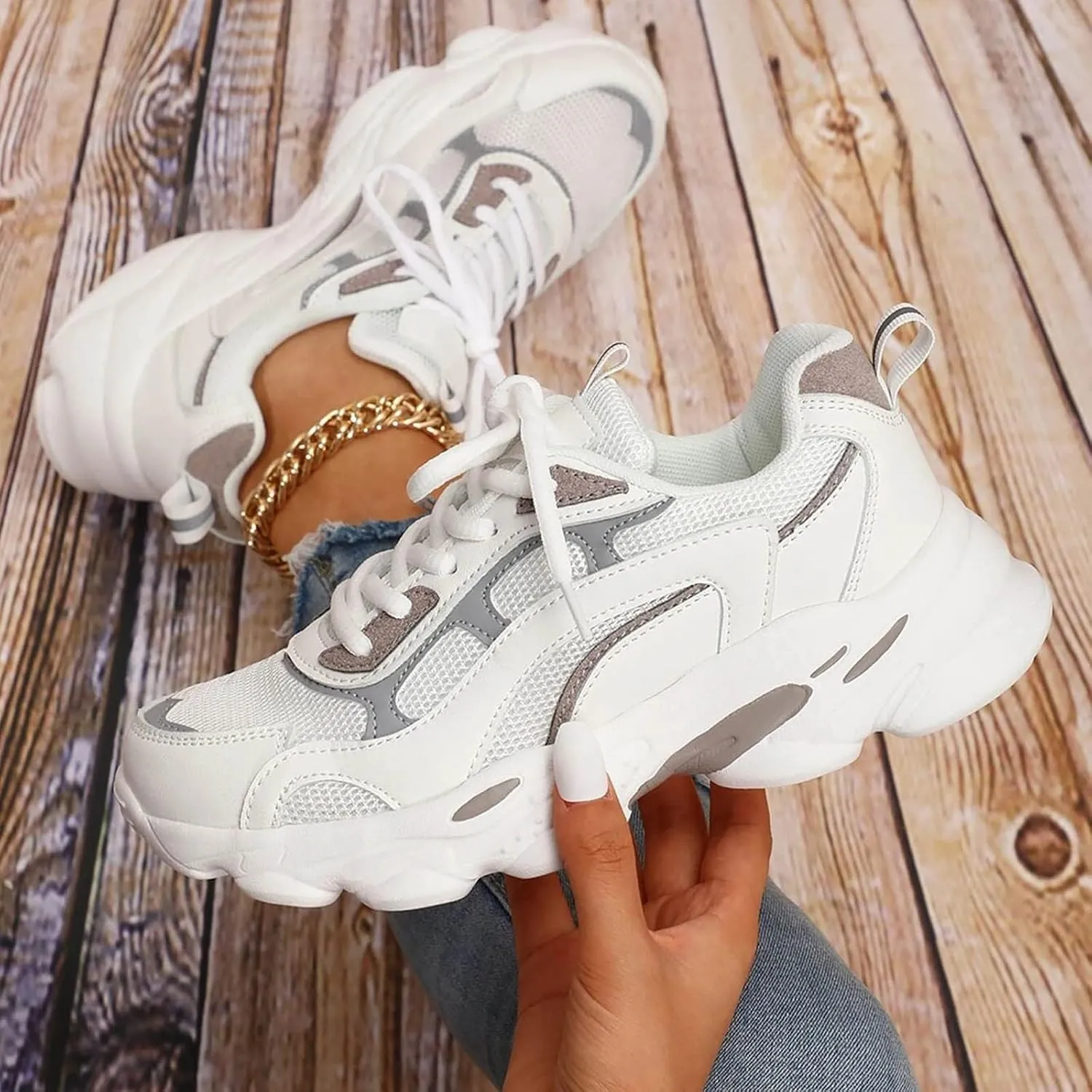 Women Running Shoes Non Slip Athletic Tennis Walking Shoes Casual Lace Up Lightweight Fashion Sport Sneakers