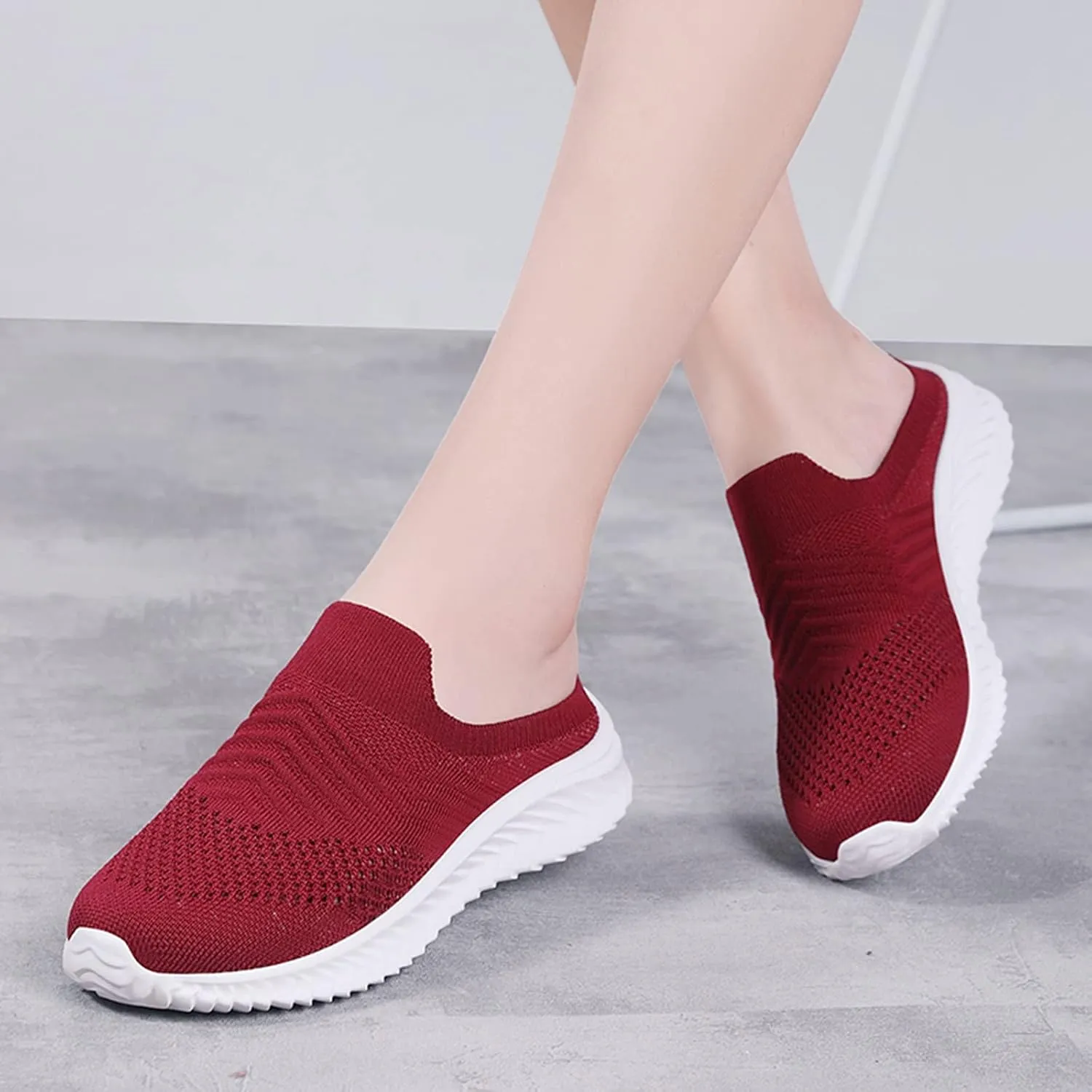 Women's Backless Walking Sneakers Summer Slip-on Womens Running Shoes Comfortable Dressy Casual Shoes Walking Sneakers Red Tennis Shoe Cross Trainer Shoe