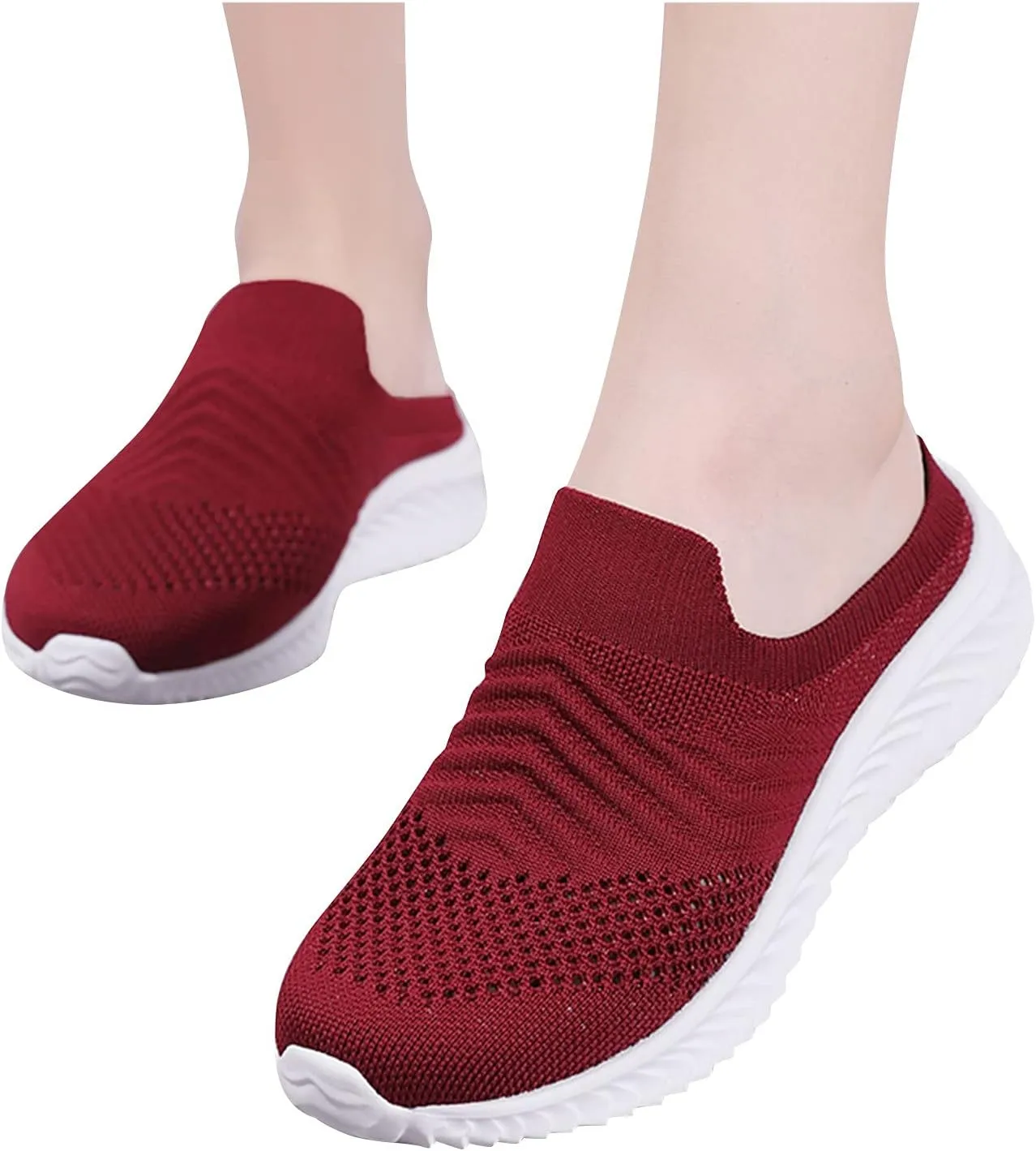 Women's Backless Walking Sneakers Summer Slip-on Womens Running Shoes Comfortable Dressy Casual Shoes Walking Sneakers Red Tennis Shoe Cross Trainer Shoe