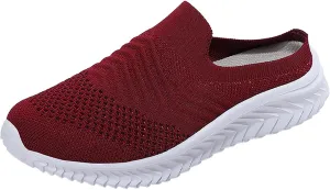 Women's Backless Walking Sneakers Summer Slip-on Womens Running Shoes Comfortable Dressy Casual Shoes Walking Sneakers Red Tennis Shoe Cross Trainer Shoe