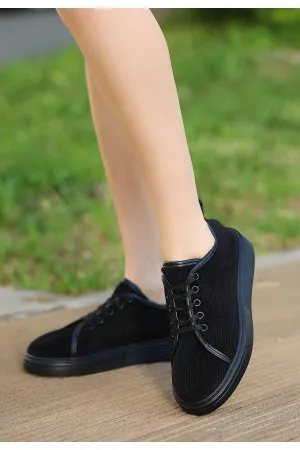 Women's Black Velvet Lace-Up Sneakers