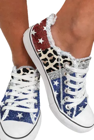 Womens Canvas Shoes Leopard American Flag Print Walking Shoes