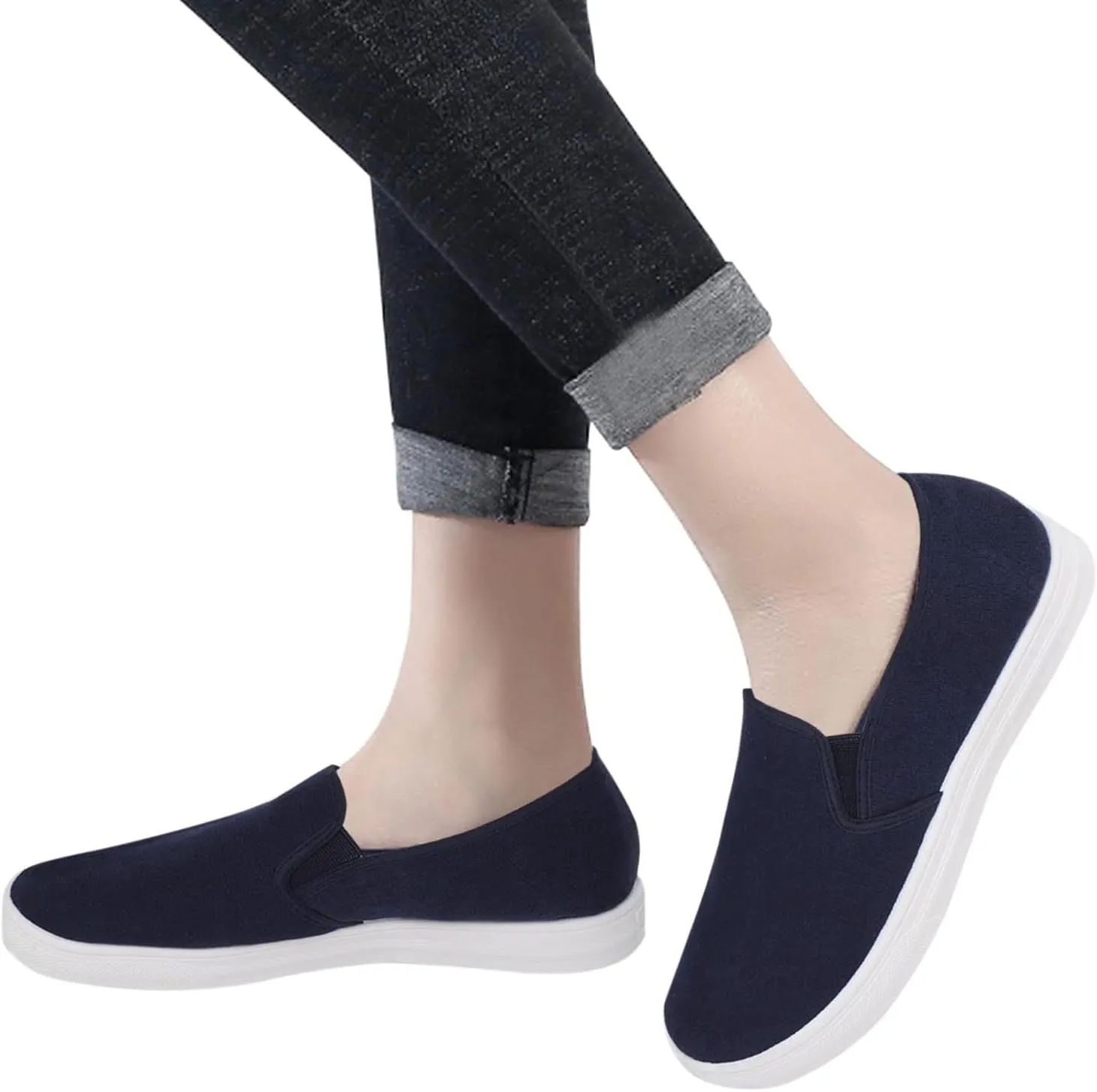 Women's Casual Shoes Summer Knit Slip On Walking Shoes Breathable L𝐨w Heel Dress Sneaker Wide Width Mesh Comfortable Sneakers