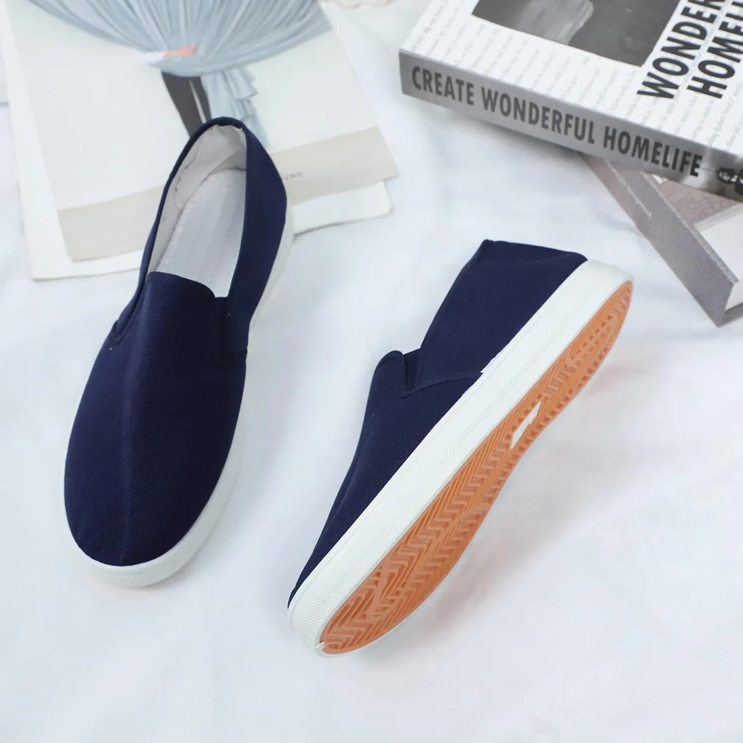 Women's Casual Shoes Summer Knit Slip On Walking Shoes Breathable L𝐨w Heel Dress Sneaker Wide Width Mesh Comfortable Sneakers