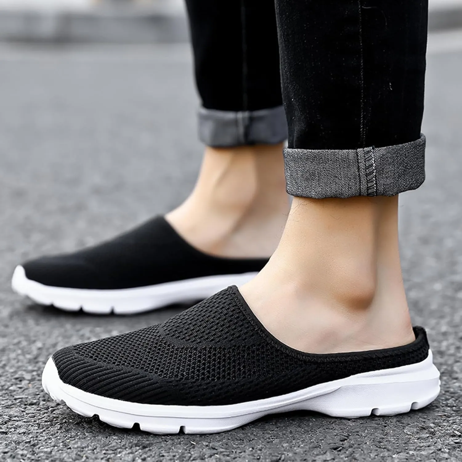 Women's Casual Slip on Half Shoes Breathable Mesh Walking Sandals Arch Support Shoe Open Back Slip On Shoes Lightweight Comfortable Sandals Summer Closed Round Toe Sandal