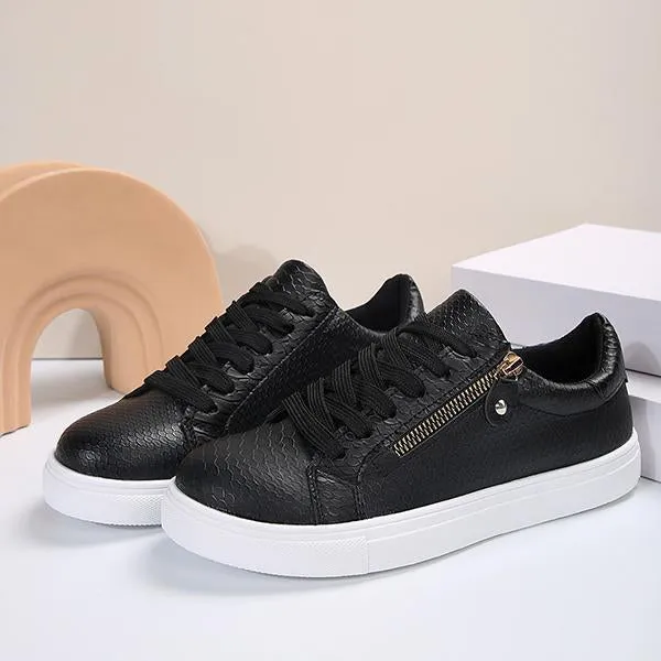 Women's Casual Zipper Decorated Lace-up Sneakers 15454681S