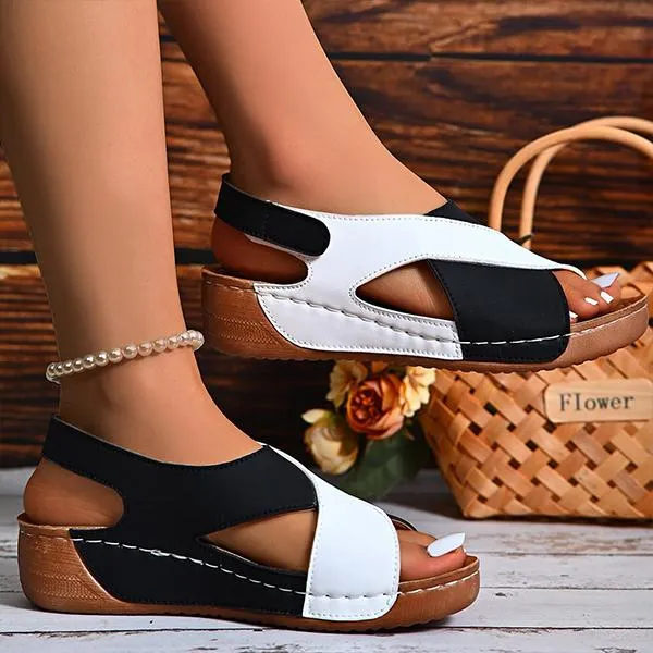 Women's Color Block Casual Beach Wedge Sandals 44918959S