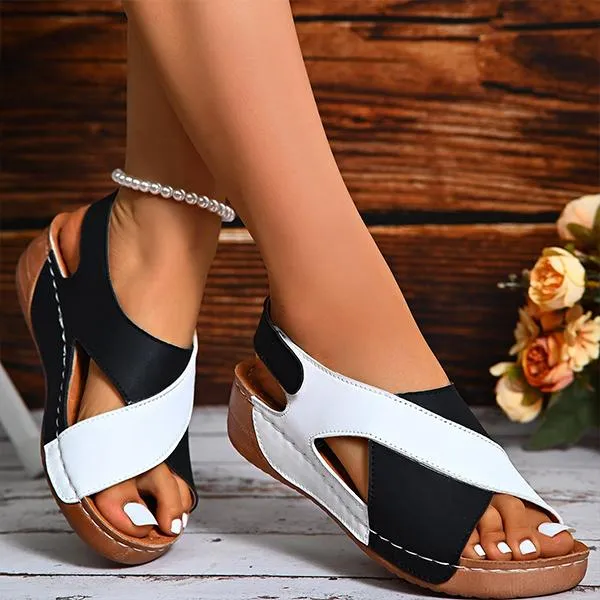 Women's Color Block Casual Beach Wedge Sandals 44918959S
