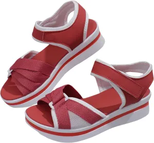 Women's Colorblock Open Toe Sandal Hook and Loop Breathe Shoe Bow Cross Platform Heighten Sandals High Elastic Flat