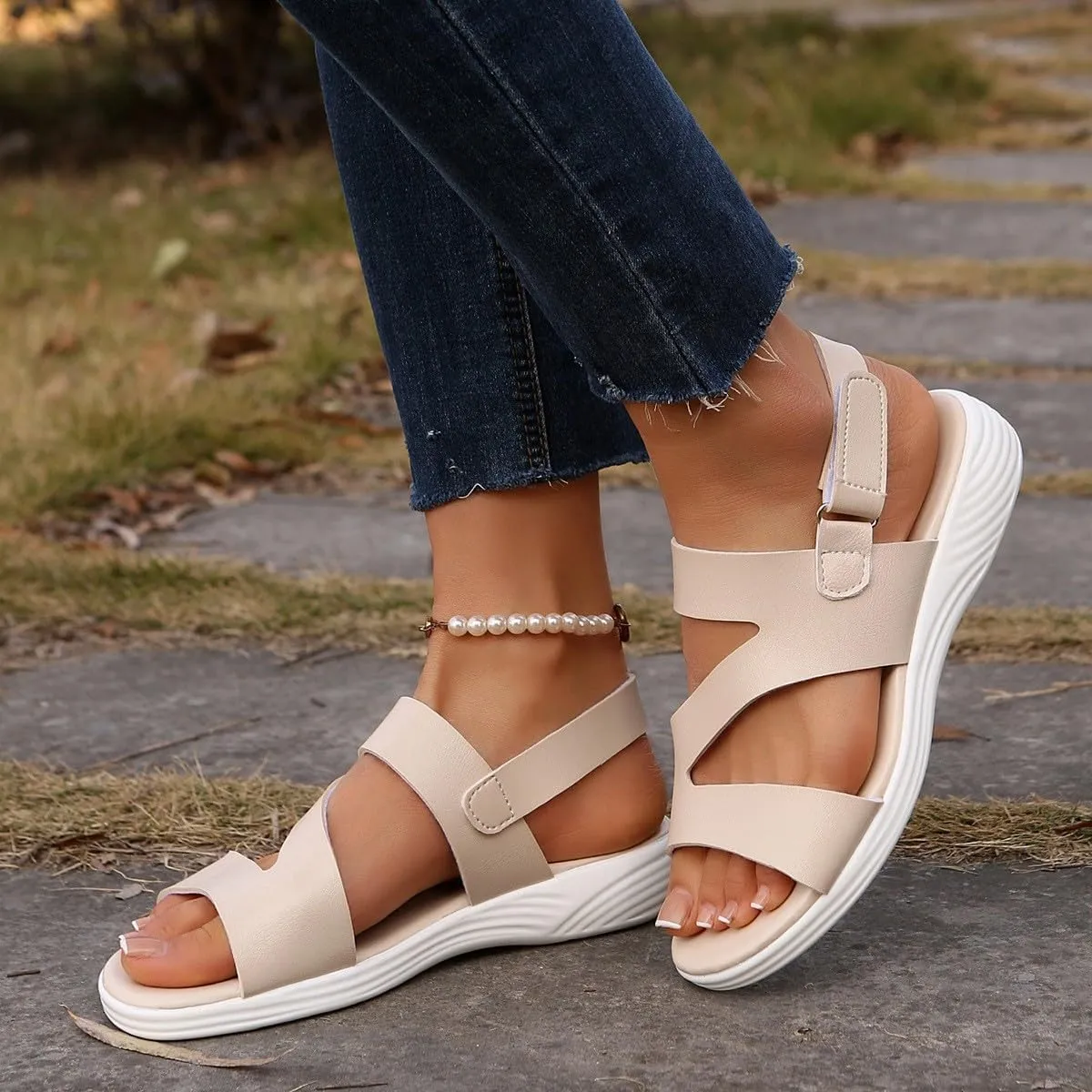 Womens Comfortable Walking Sandals Fashion Sport Slingback Ankle Strap Flats Lightweight Summer Outdoor Hiking Shoes