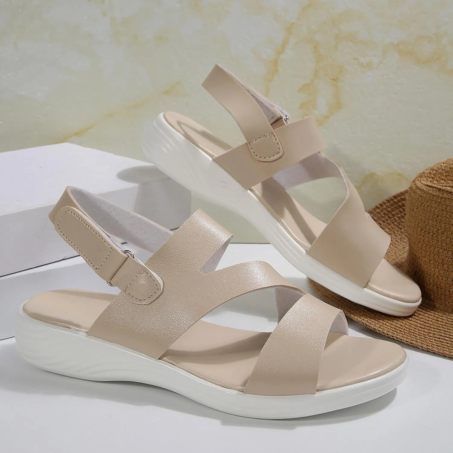Womens Comfortable Walking Sandals Fashion Sport Slingback Ankle Strap Flats Lightweight Summer Outdoor Hiking Shoes