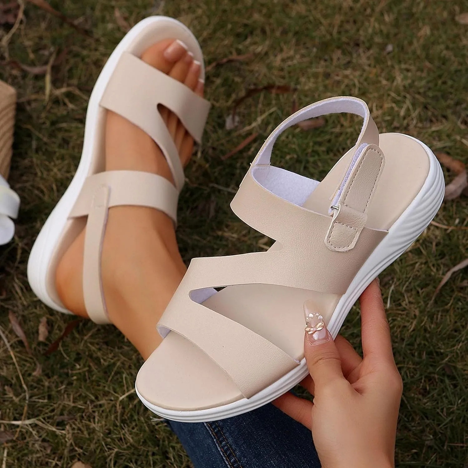 Womens Comfortable Walking Sandals Fashion Sport Slingback Ankle Strap Flats Lightweight Summer Outdoor Hiking Shoes