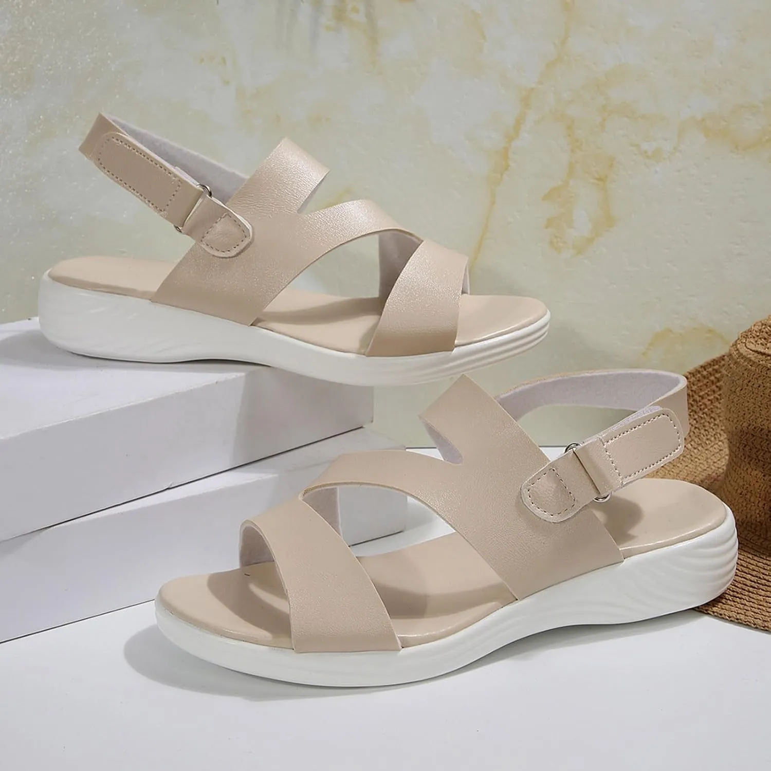 Womens Comfortable Walking Sandals Fashion Sport Slingback Ankle Strap Flats Lightweight Summer Outdoor Hiking Shoes