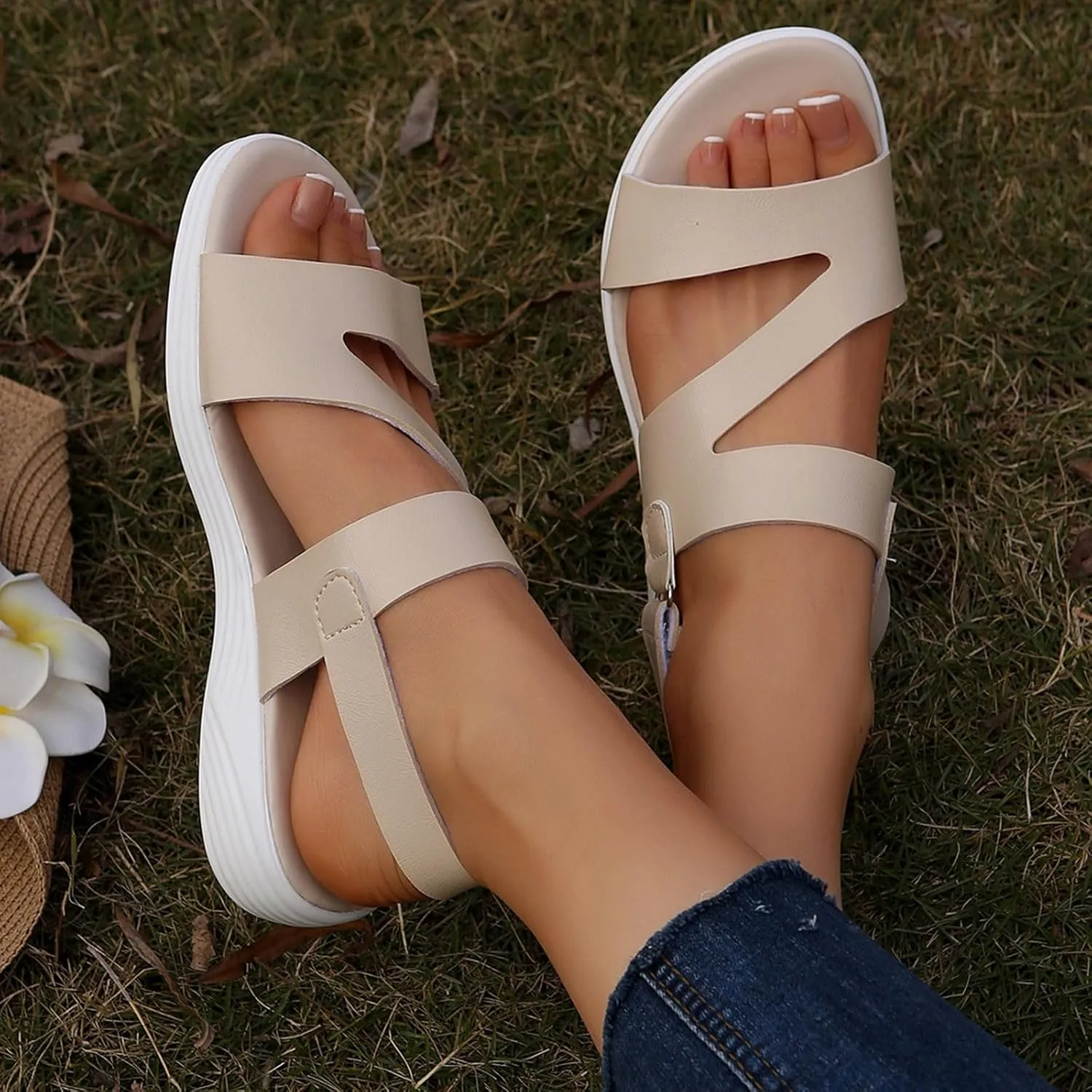 Womens Comfortable Walking Sandals Fashion Sport Slingback Ankle Strap Flats Lightweight Summer Outdoor Hiking Shoes