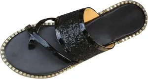 Womens Fashion Sequins Thong Slide Sandals Glitter Open Toe Strappy Slip-On Flip Flop Comfortable Summer Flat Slides
