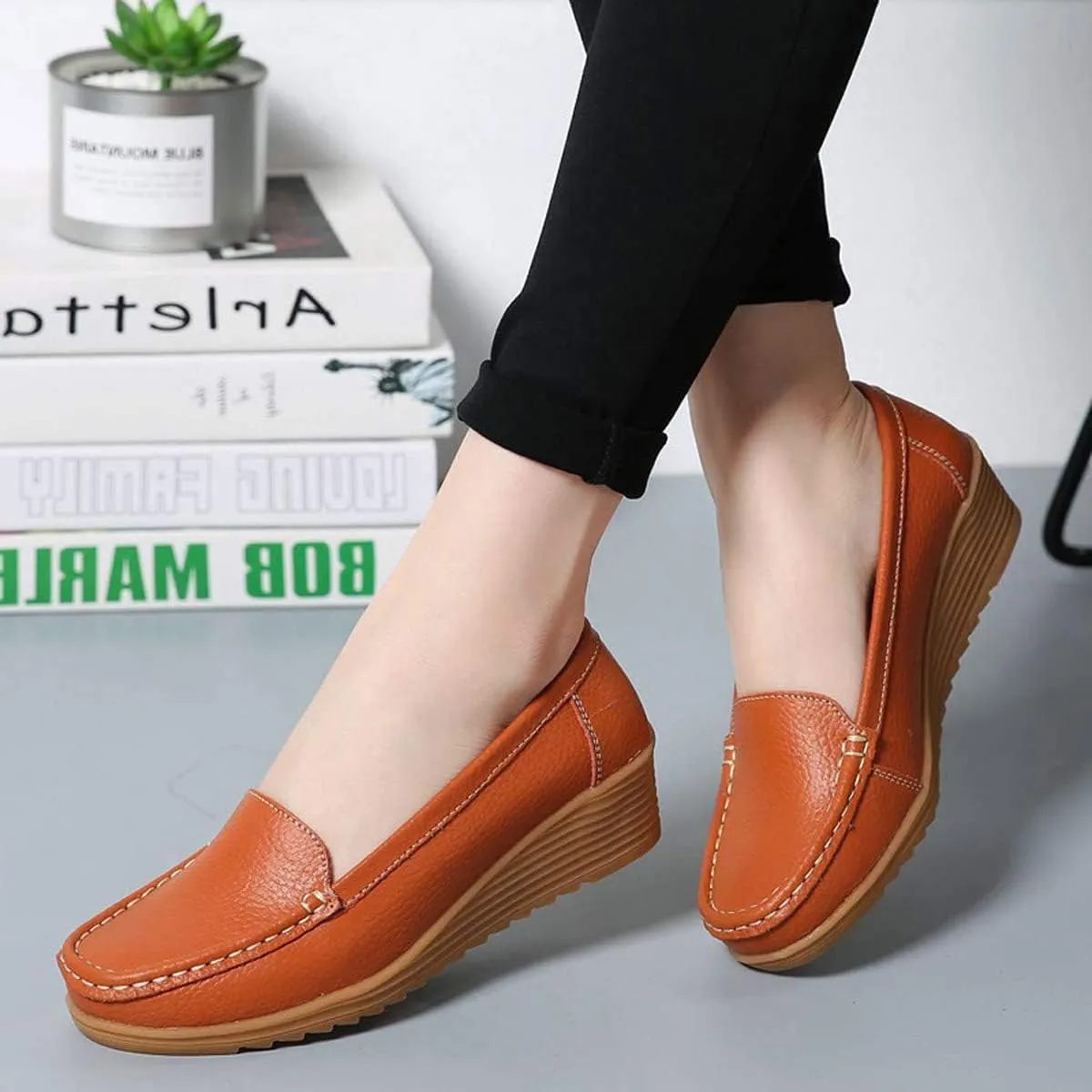Women's Flats Casual Shoes Wedge Heel Sole Overfoot Comfort Solid Color Single Shoes Loafers Casual Shoes