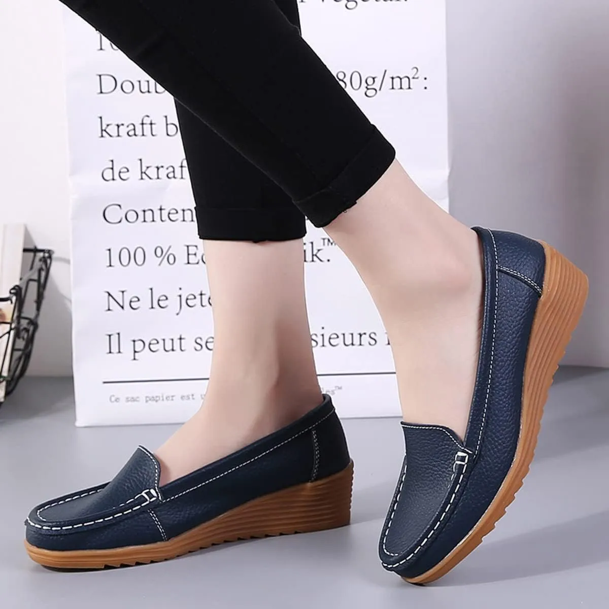 Women's Flats Casual Shoes Wedge Heel Sole Overfoot Comfort Solid Color Single Shoes Loafers Casual Shoes