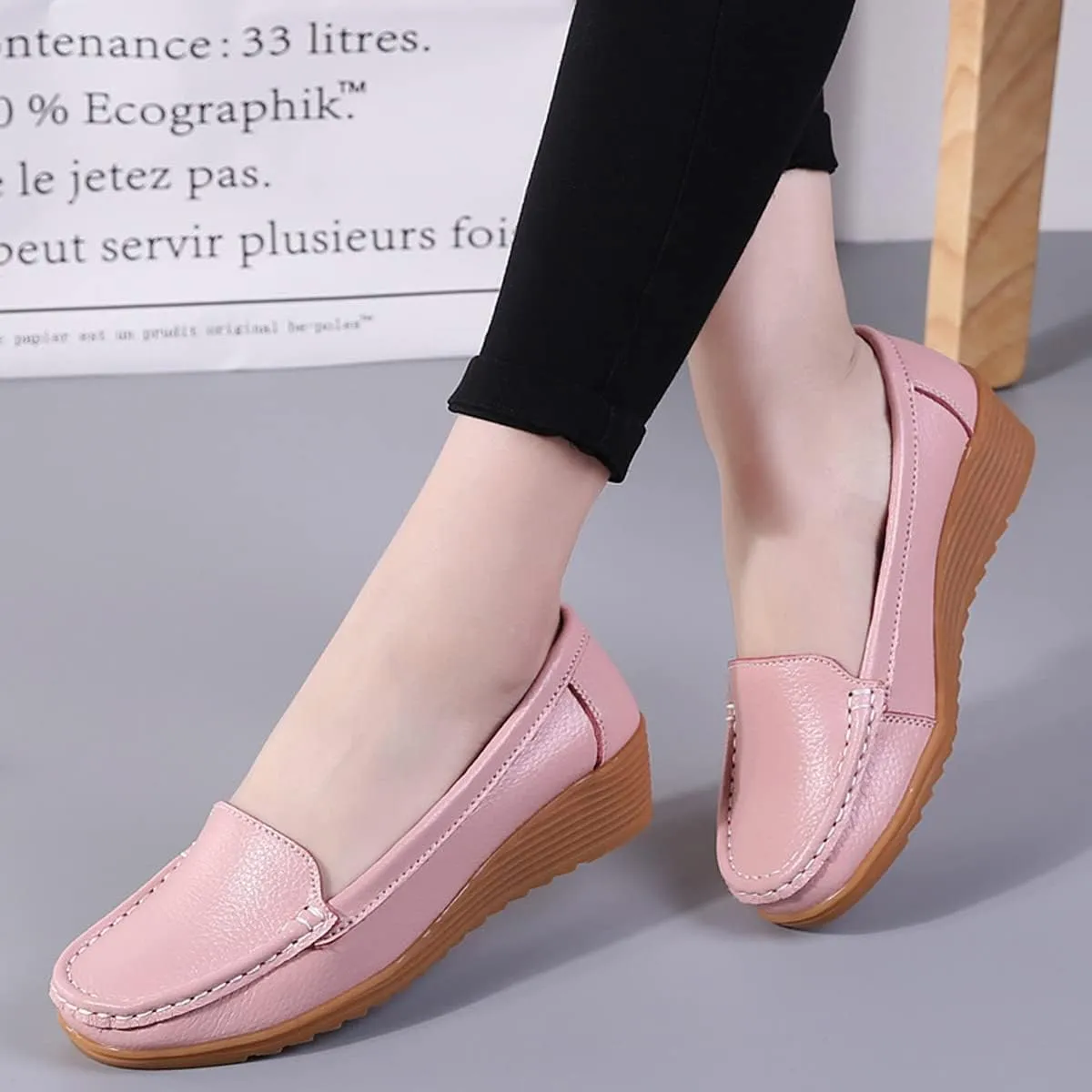 Women's Flats Casual Shoes Wedge Heel Sole Overfoot Comfort Solid Color Single Shoes Loafers Casual Shoes