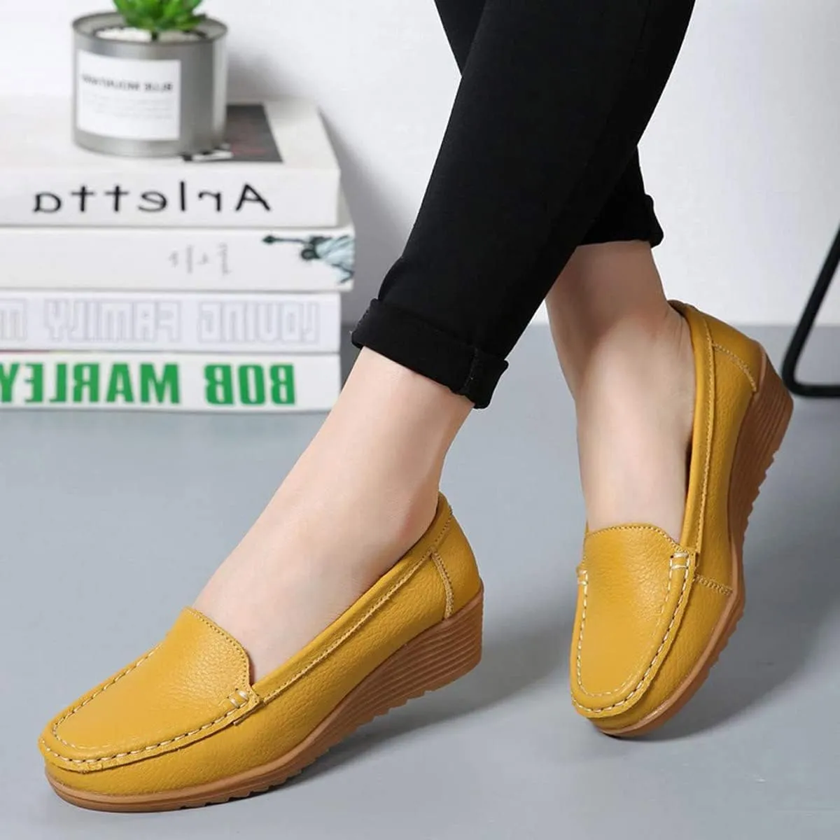 Women's Flats Casual Shoes Wedge Heel Sole Overfoot Comfort Solid Color Single Shoes Loafers Casual Shoes
