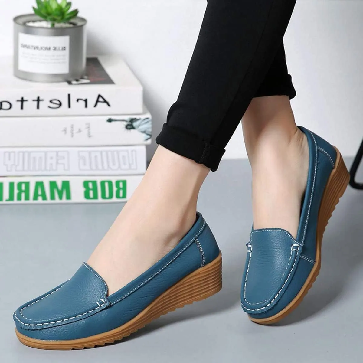 Women's Flats Casual Shoes Wedge Heel Sole Overfoot Comfort Solid Color Single Shoes Loafers Casual Shoes