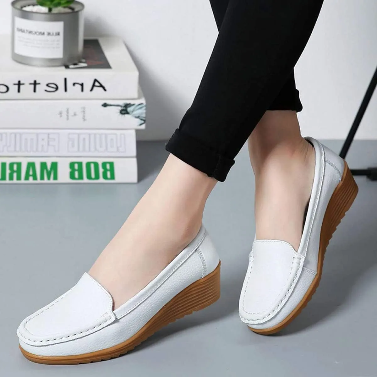 Women's Flats Casual Shoes Wedge Heel Sole Overfoot Comfort Solid Color Single Shoes Loafers Casual Shoes