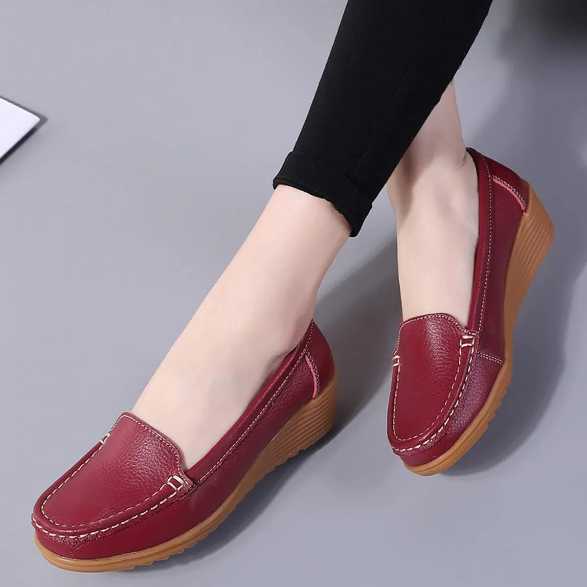 Women's Flats Casual Shoes Wedge Heel Sole Overfoot Comfort Solid Color Single Shoes Loafers Casual Shoes