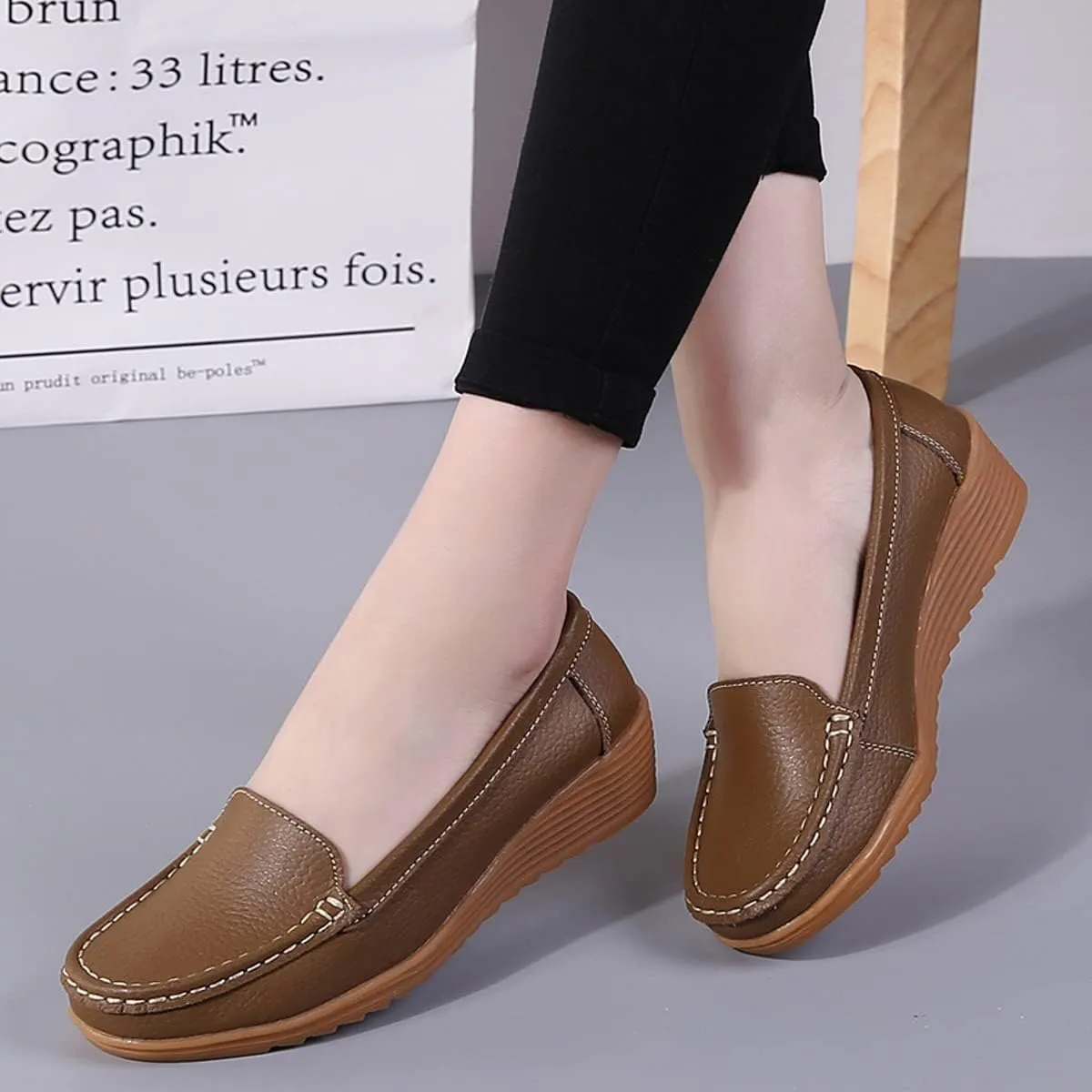 Women's Flats Casual Shoes Wedge Heel Sole Overfoot Comfort Solid Color Single Shoes Loafers Casual Shoes