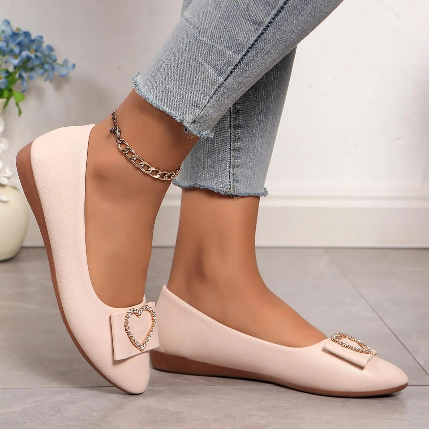 Women's Flats Shoes Ballet Flats Dress Shoes Comfortable PU Leather Slip on Loafers for Women