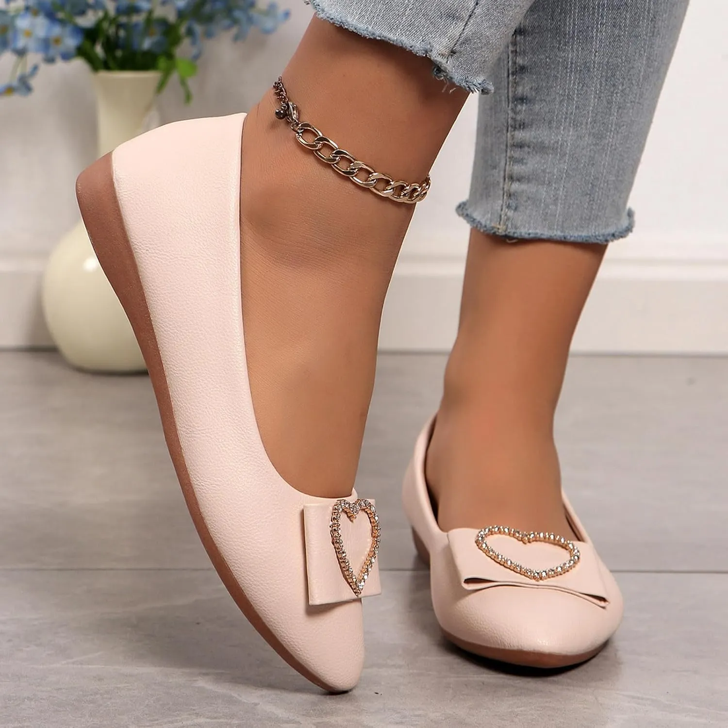 Women's Flats Shoes Ballet Flats Dress Shoes Comfortable PU Leather Slip on Loafers for Women