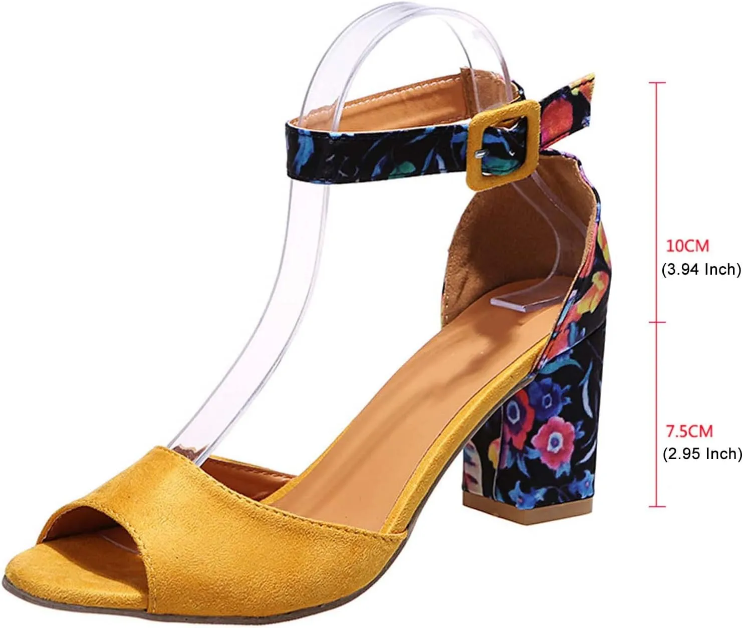 Womens Floral Thick Heel Sandals Ankle Strap Buckle Fish Mouth Open Toe Hollow Chunky High Heel Shoes Summer Comfy Casual Shoes with Jeans
