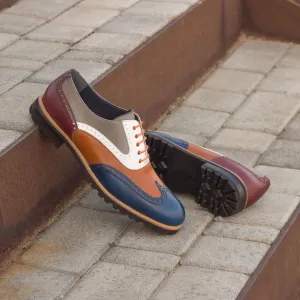 Women's Full Brogue Leather Shoes Brown White 3370
