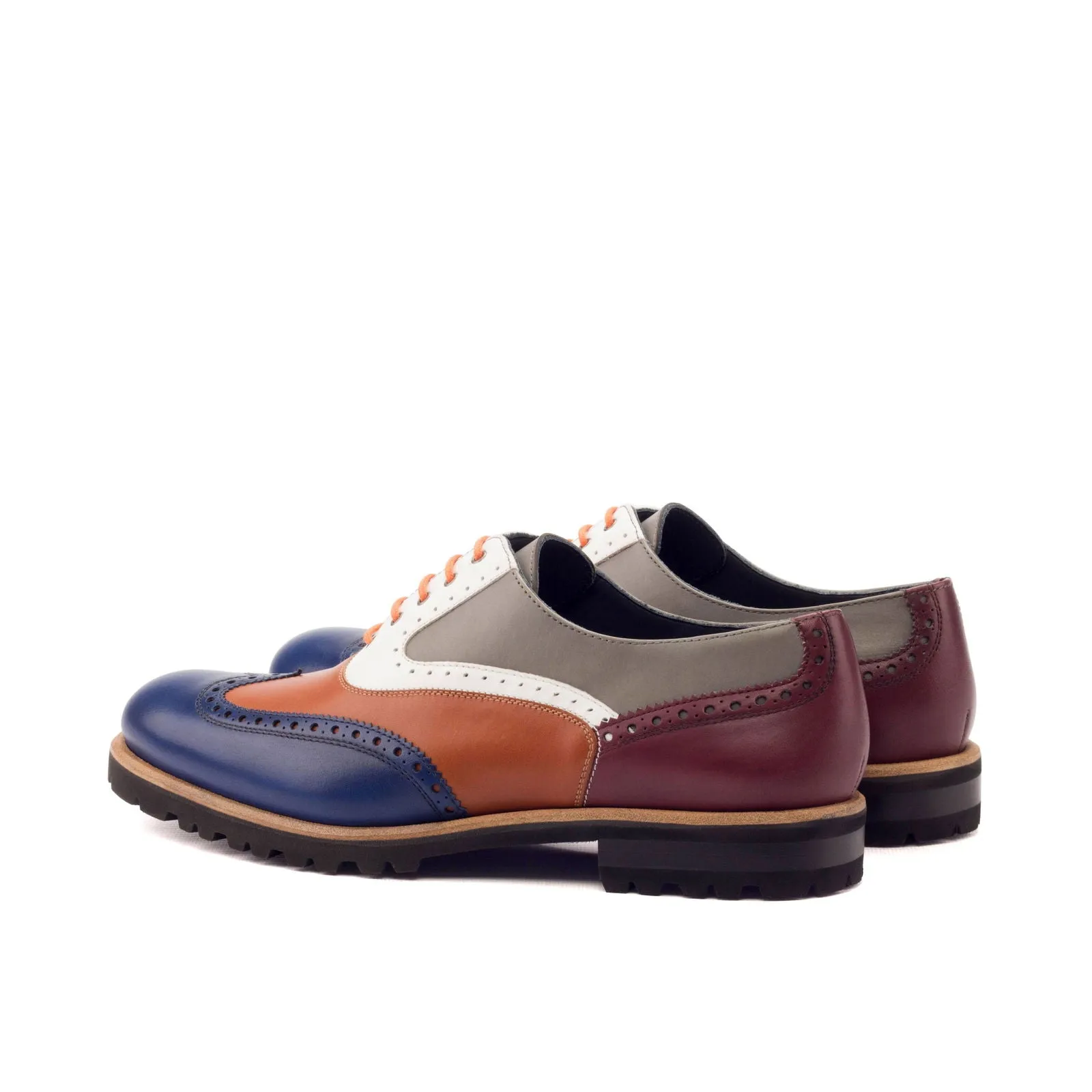 Women's Full Brogue Leather Shoes Brown White 3370