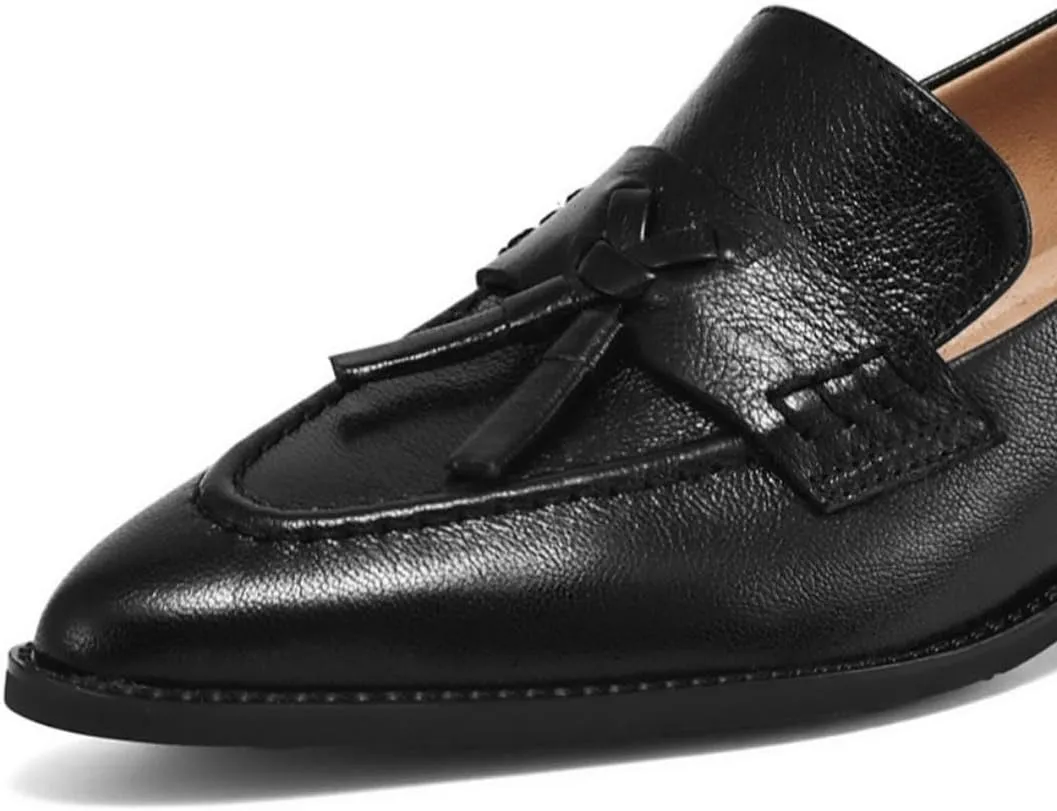 Women's Genuine Leather Comfortable Pointed Toe Loafer Business Casual Dress Shoes