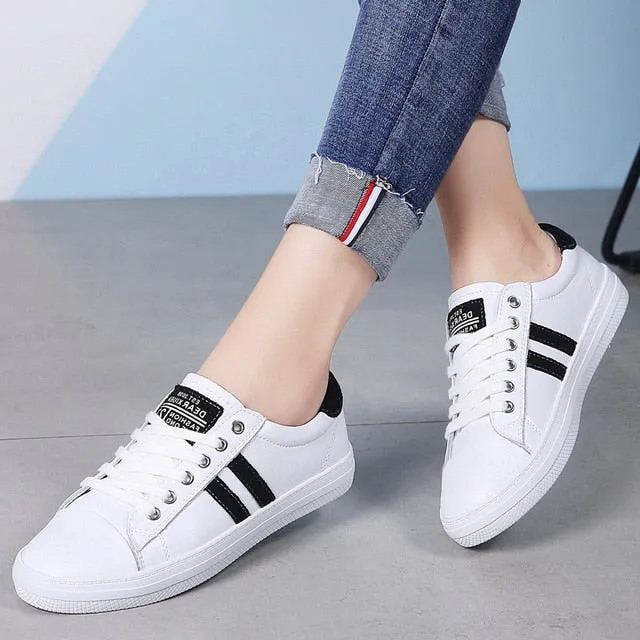 Women's Genuine Leather Sneakers Women Casual Fashionable Sports Shoes Vulcanized Woman Summer Flat Shoe Ladies White Sneakers