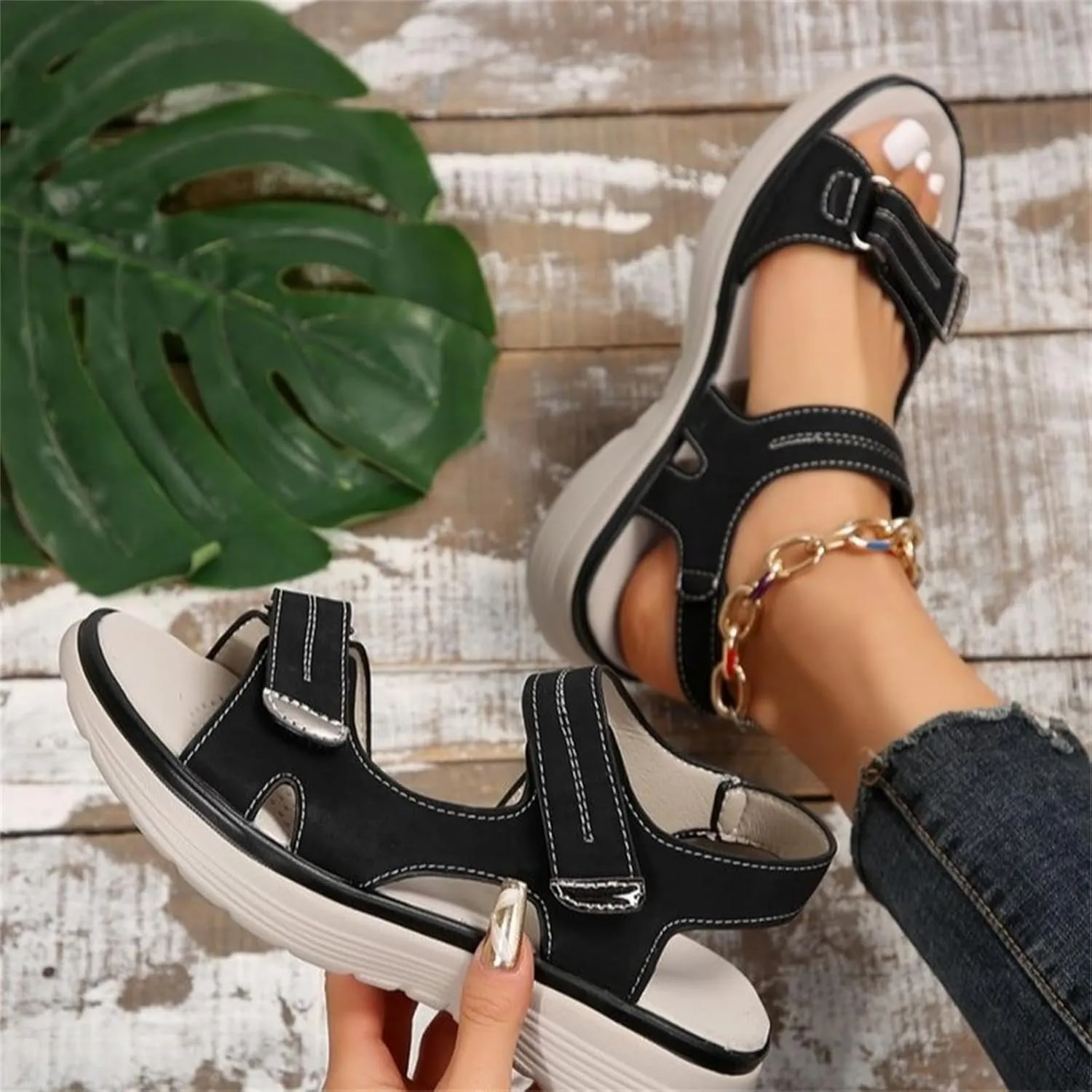 Women's Hiking Sandal Sport Sandal Comfortable Walking Sandals Air Cushion Sport Slingback Elastic Band Beach Vacation Casual Platform Shoes