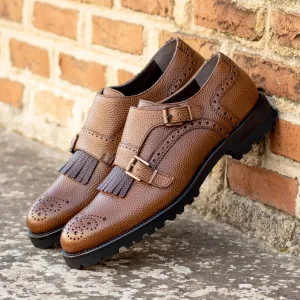 Women's Kiltie Monk Strap Leather Shoes Burgundy Brown 5794