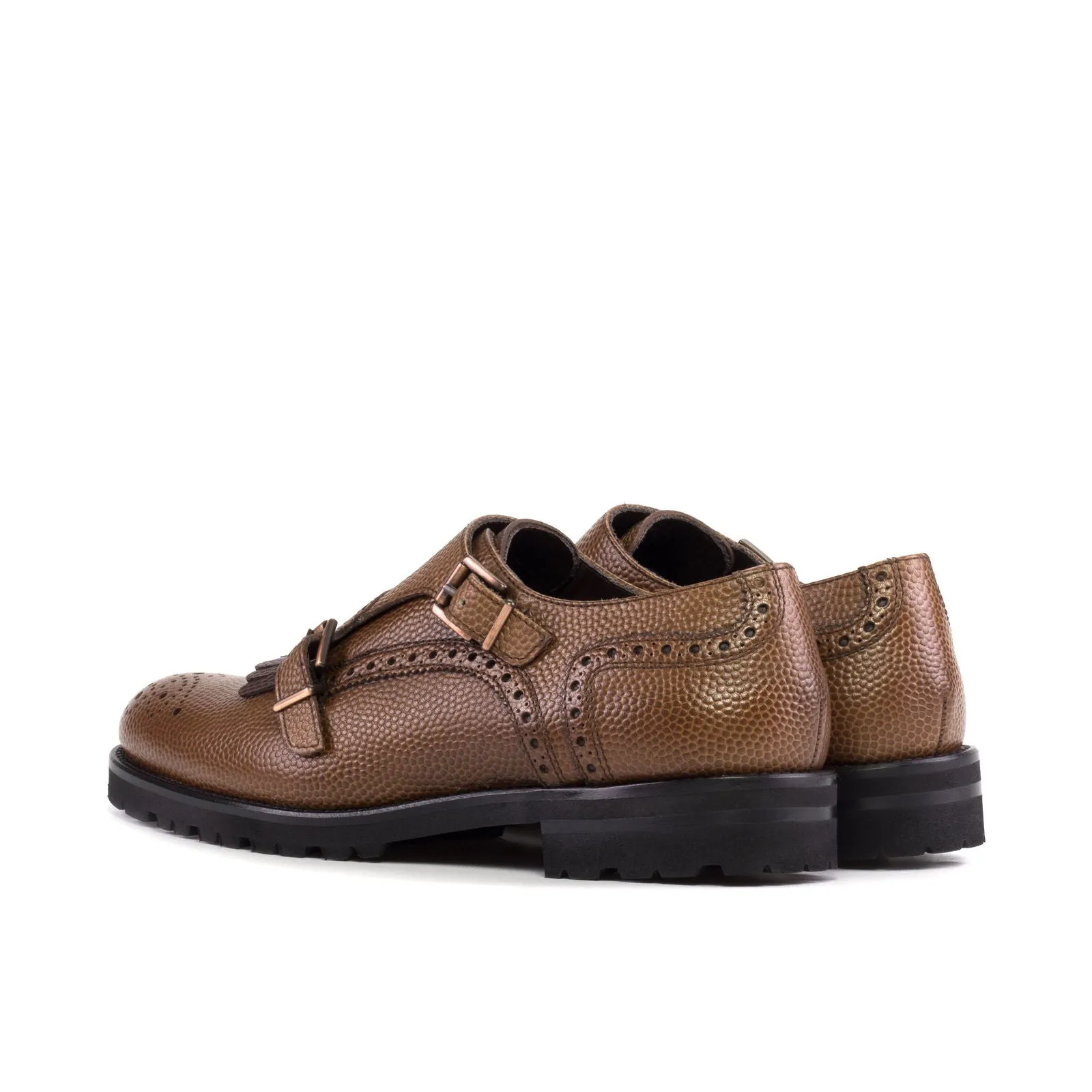 Women's Kiltie Monk Strap Leather Shoes Burgundy Brown 5794
