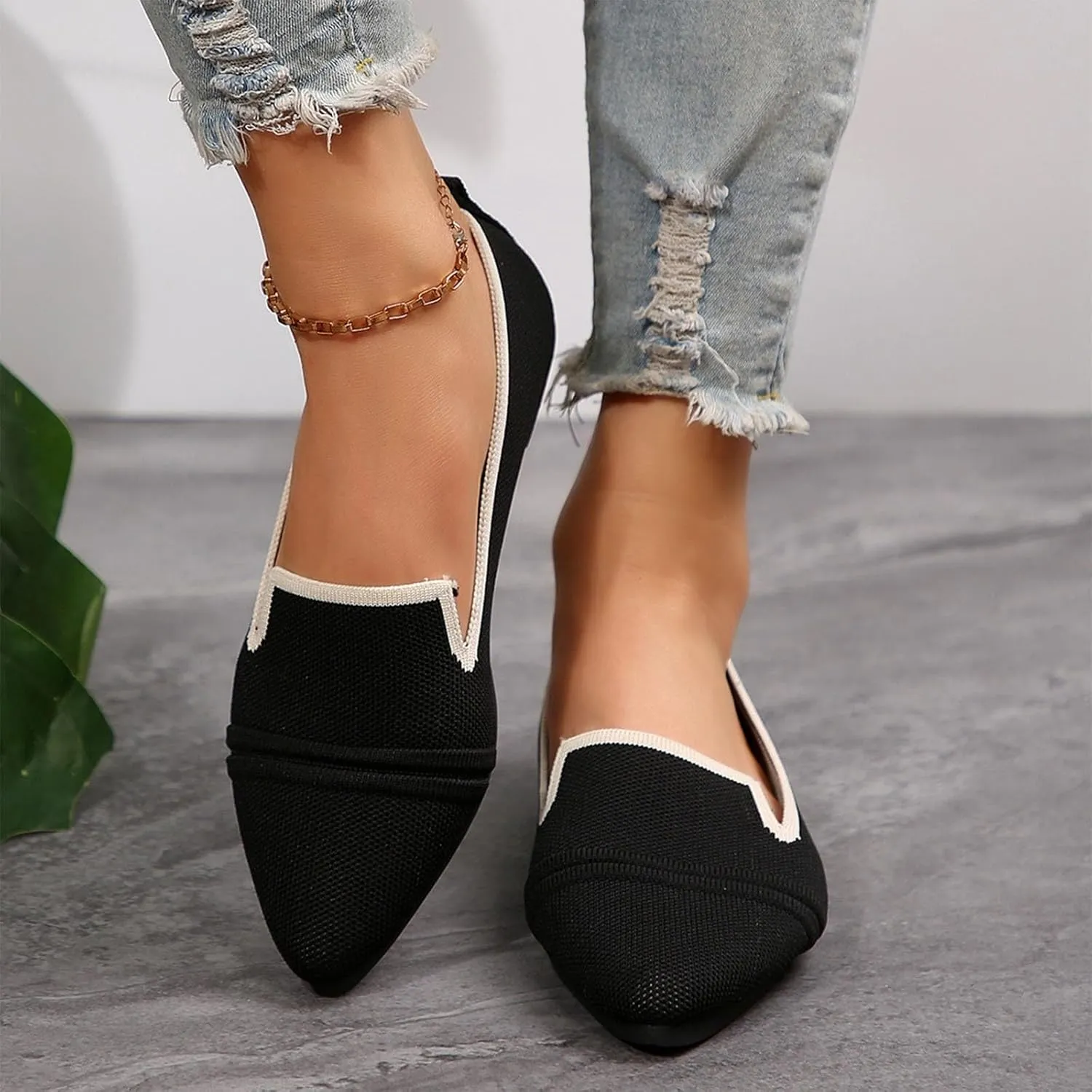 Womens Knit Slip on Casual Pointed Toe Loafers Comfortable Flats Loafer Ladies Driving Moccasins Business Work Shoes