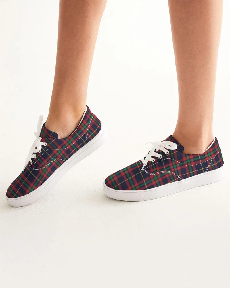Women's Lace Up Canvas Shoes, Classic Preppy Tartan Plaid Sneakers