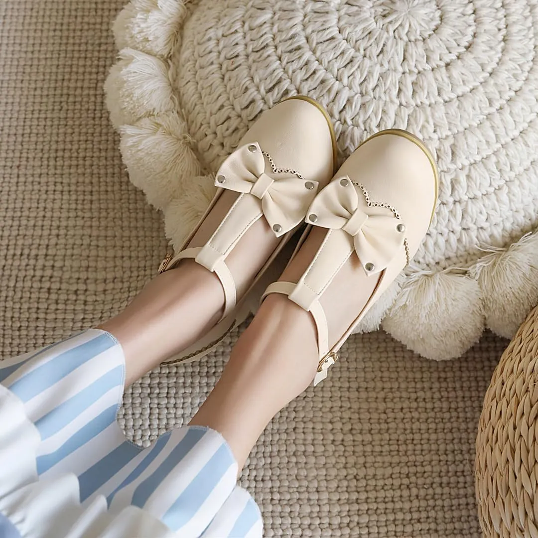 Women's Mary Jane T Strap Shoes, Chunky Mary Jane Heels, Vintage Brogue Low Heel Oxford Pumps