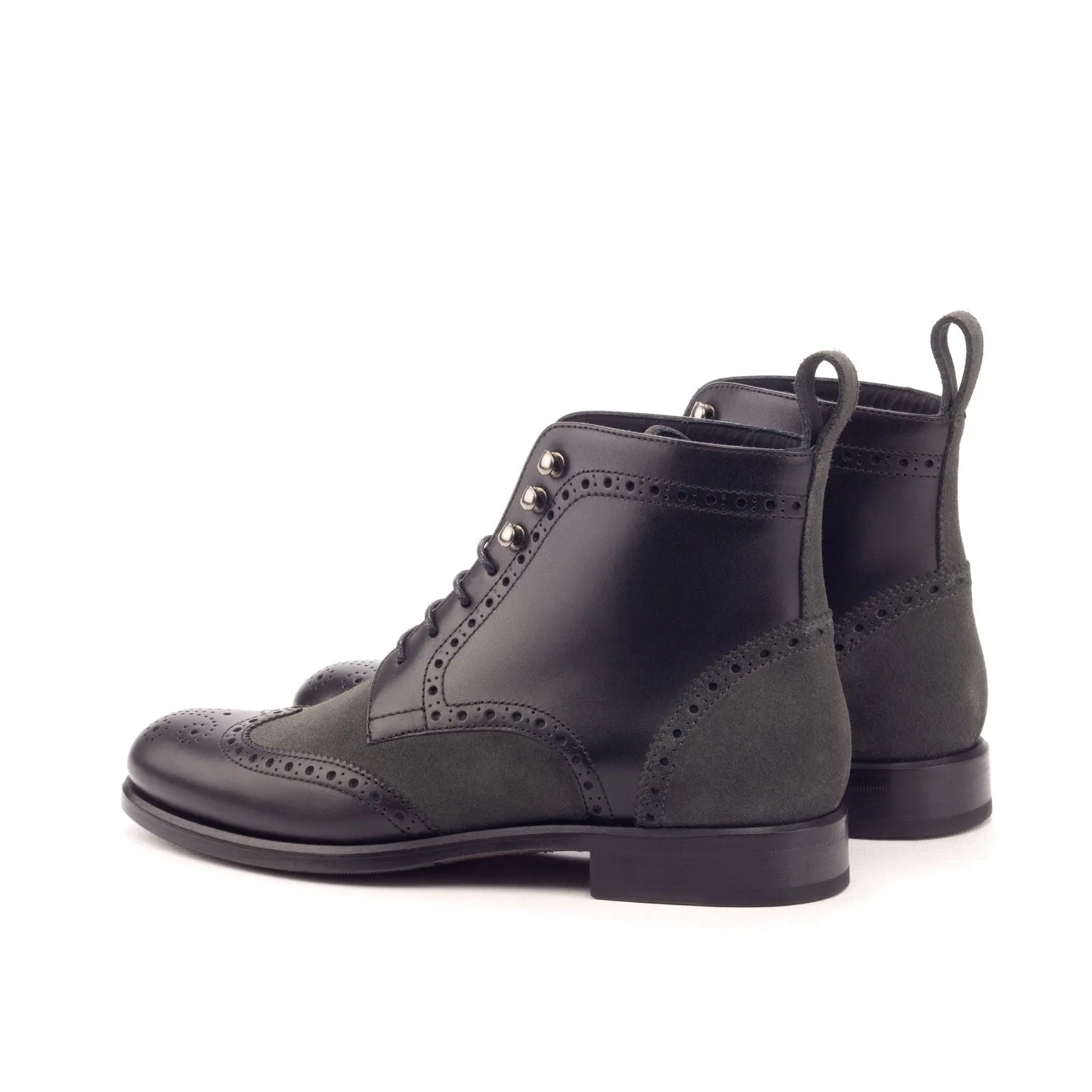 Women's Military Brogue Leather Boots Black Grey 3151