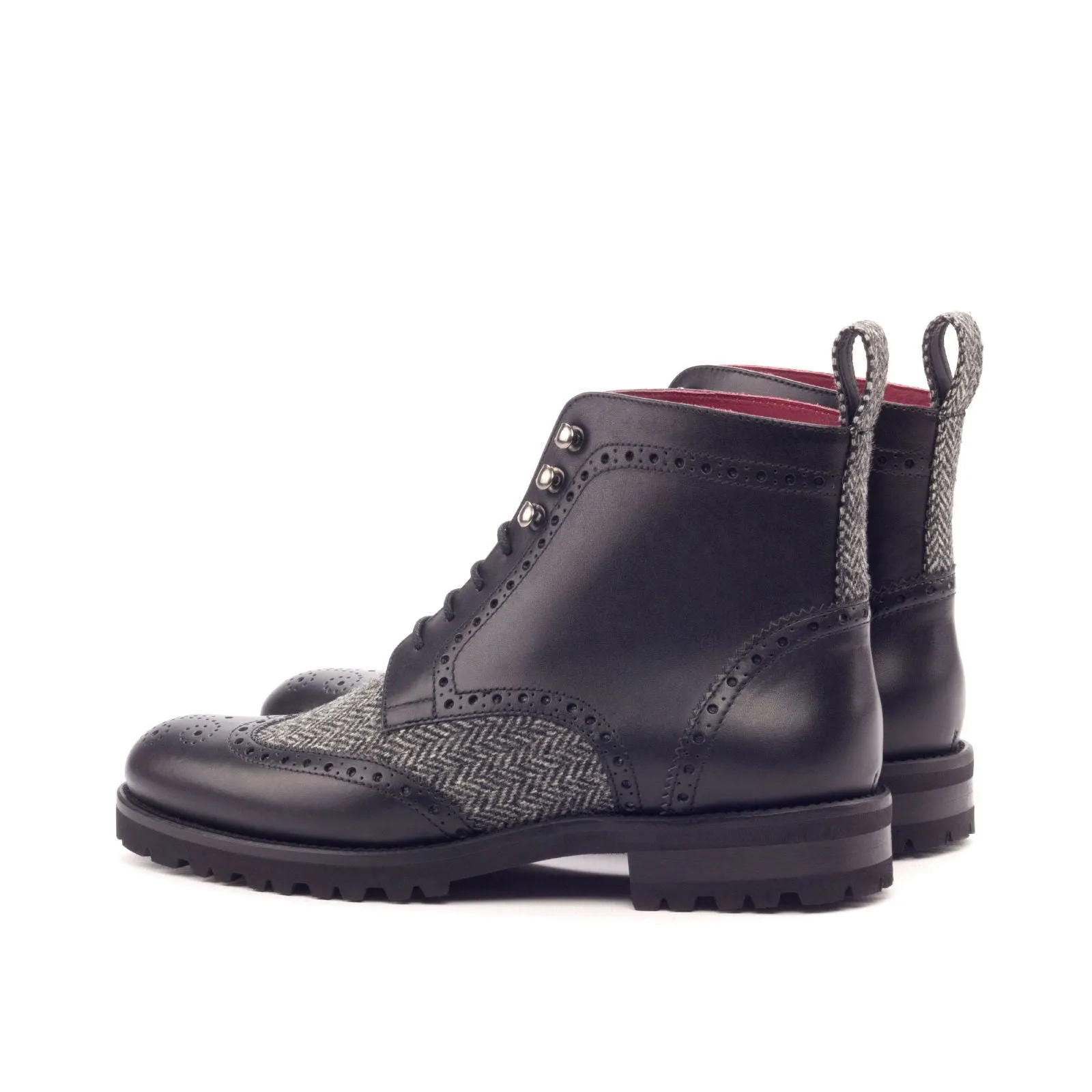 Women's Military Brogue Leather Boots Grey Black 3102