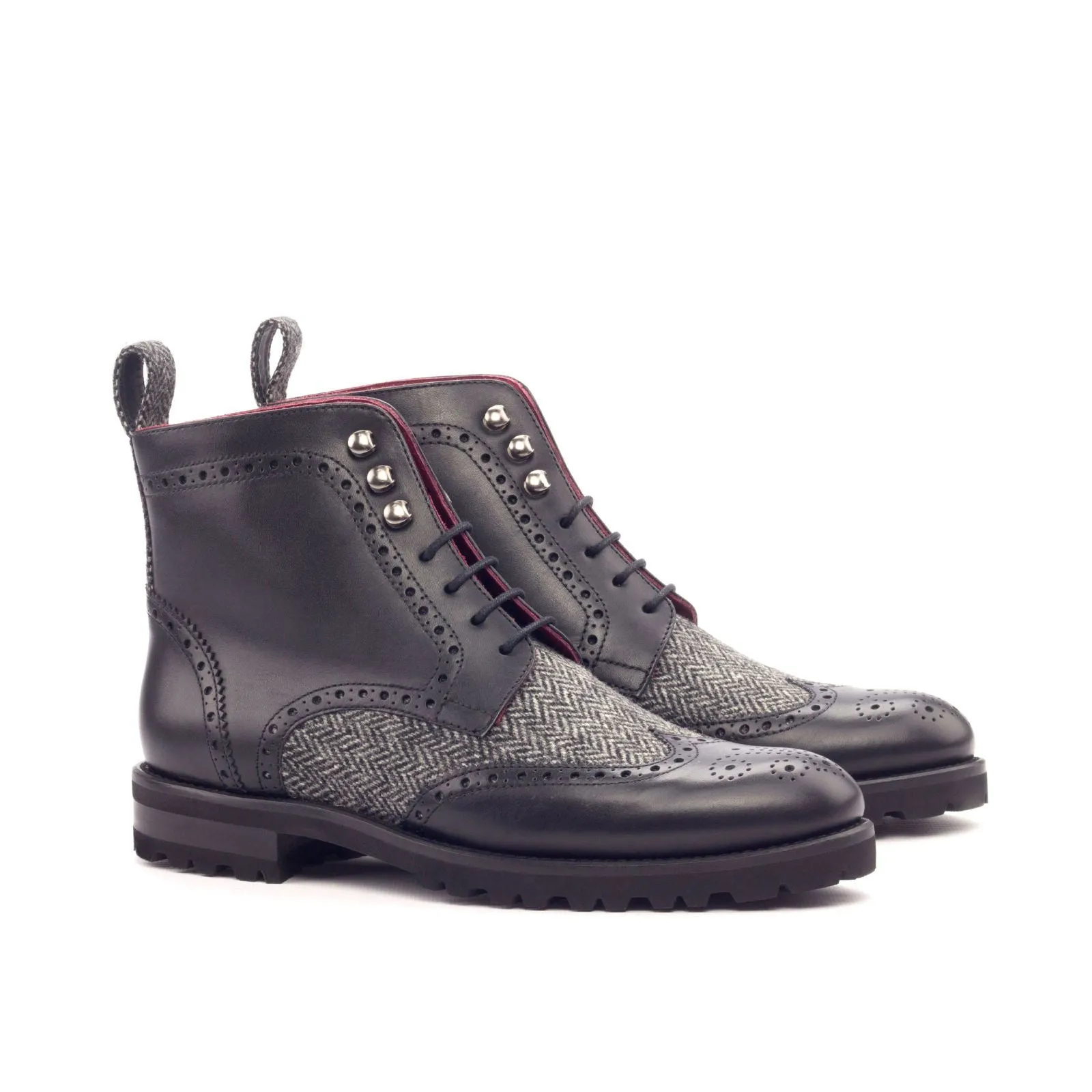 Women's Military Brogue Leather Boots Grey Black 3102